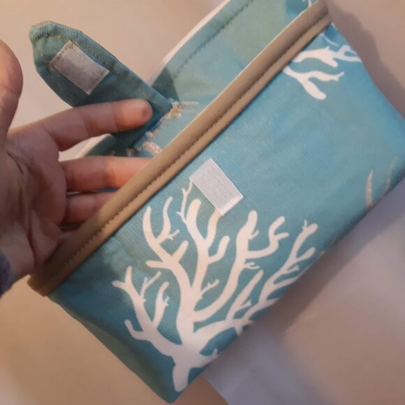 New Artsy Tree Branches Canvas & Vinyl Purse Shoulder bag Aqua Tan White coastal - Picture 4 of 11